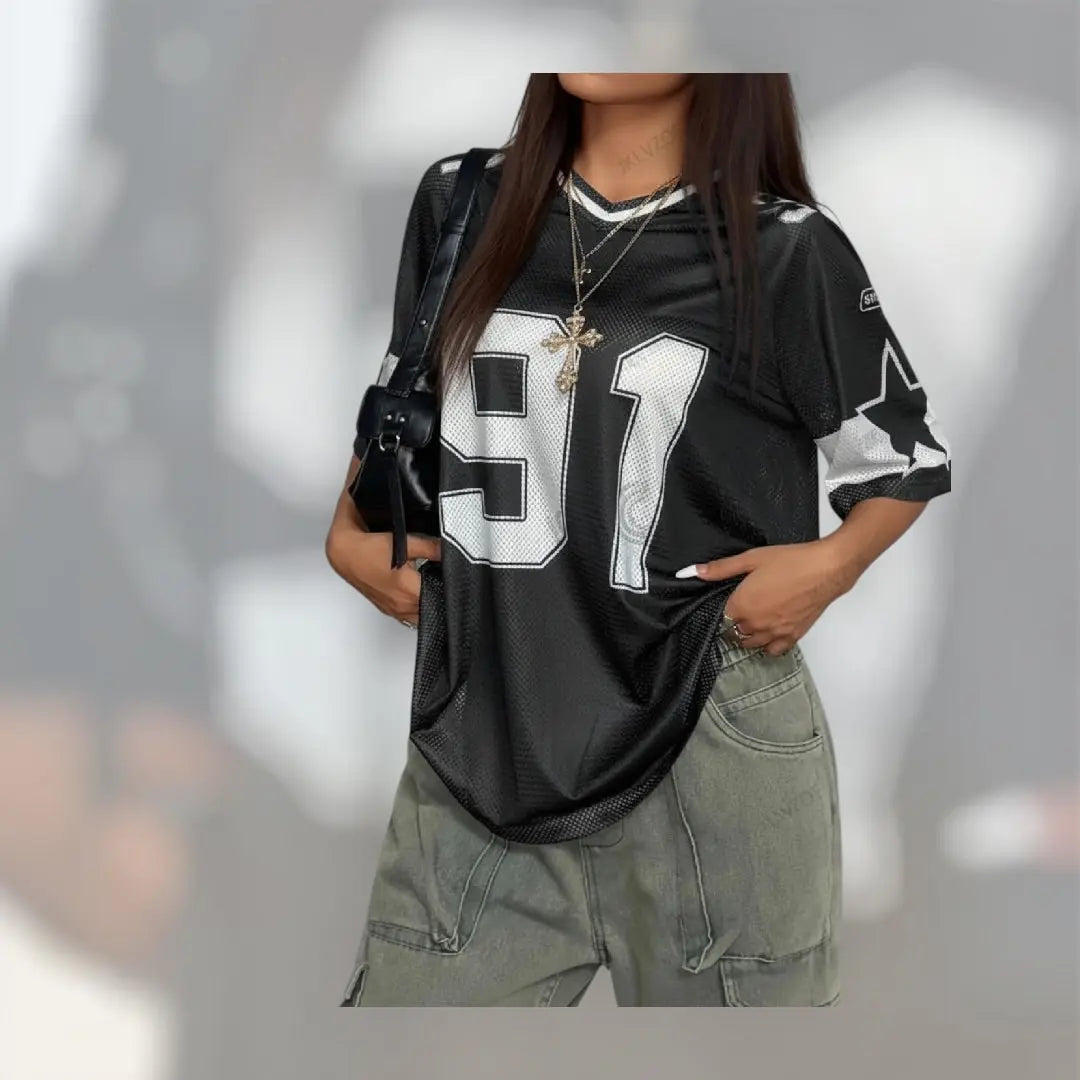 Speed 91 Football Jersey - Y2K V-Neck Oversized Sports Top